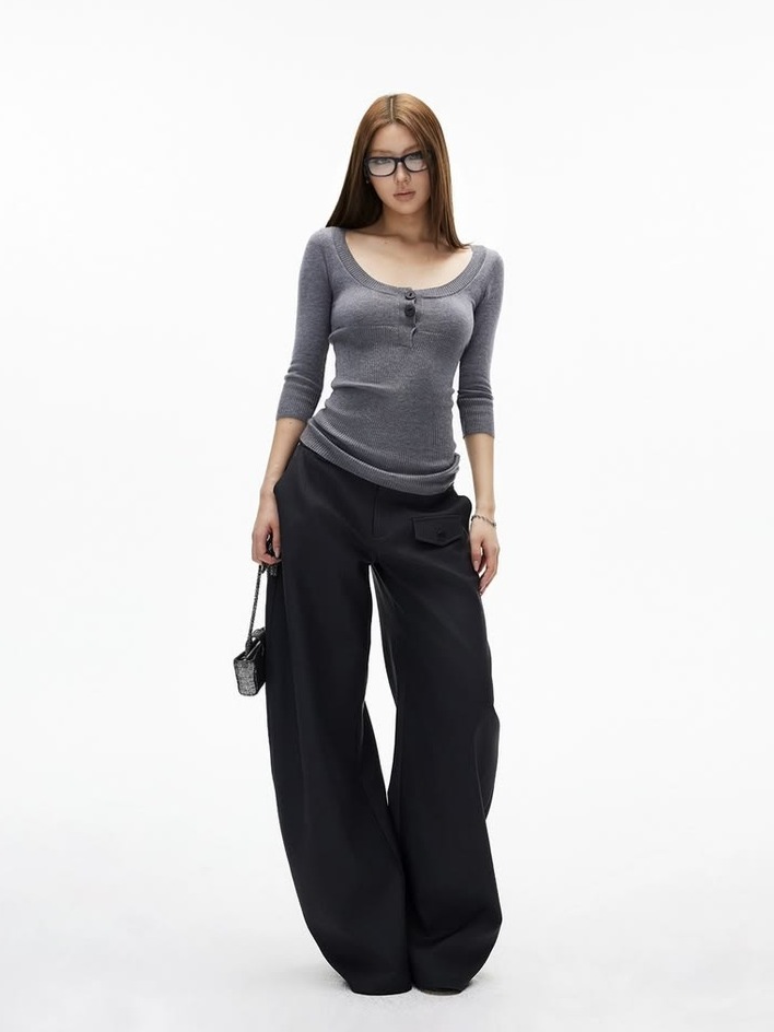 Minimal Curved Tailored Trousers